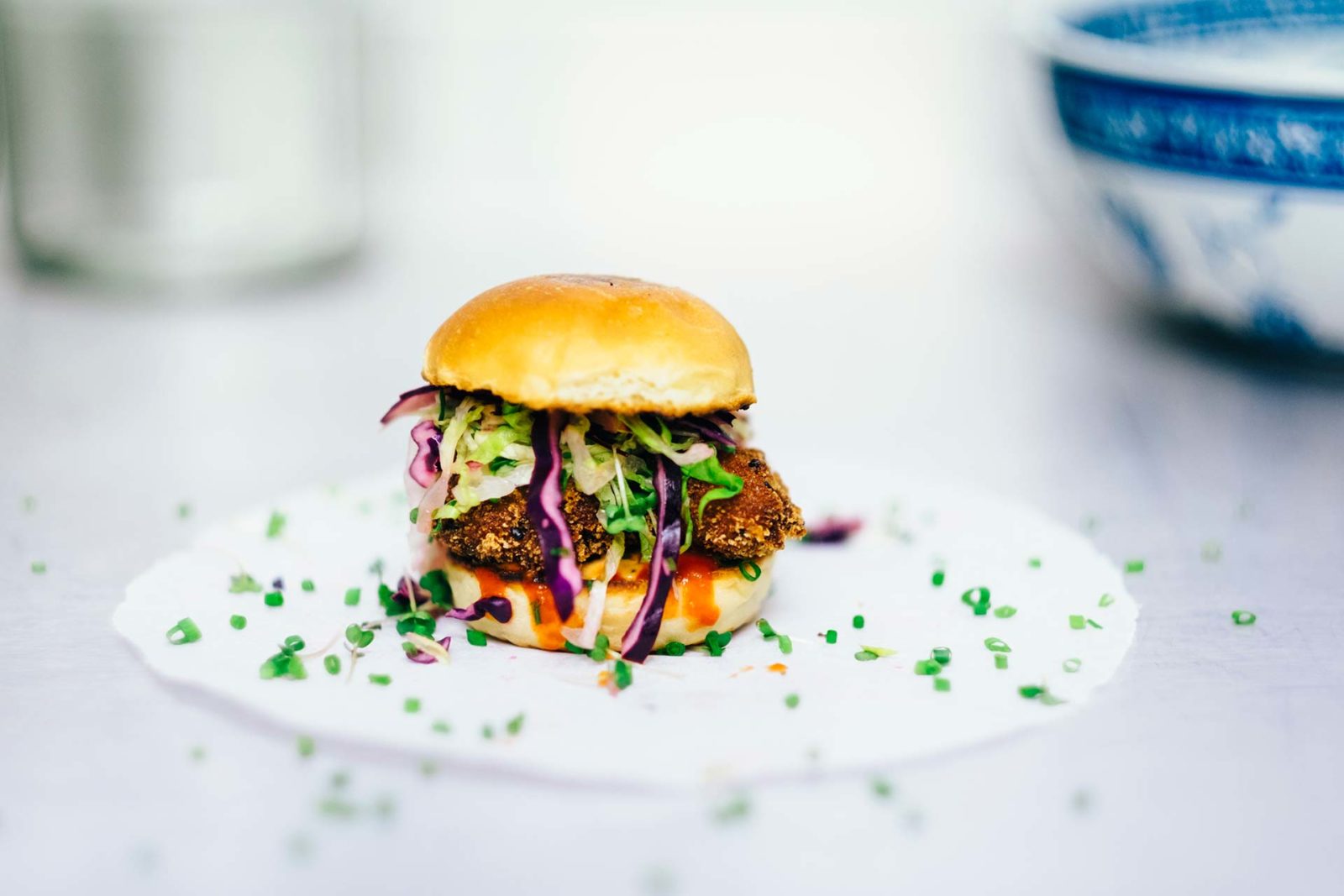 Fried chicken slider with slaw and sauce