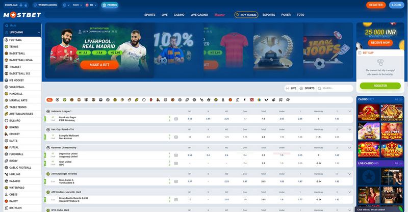 Online sports betting website with odds table